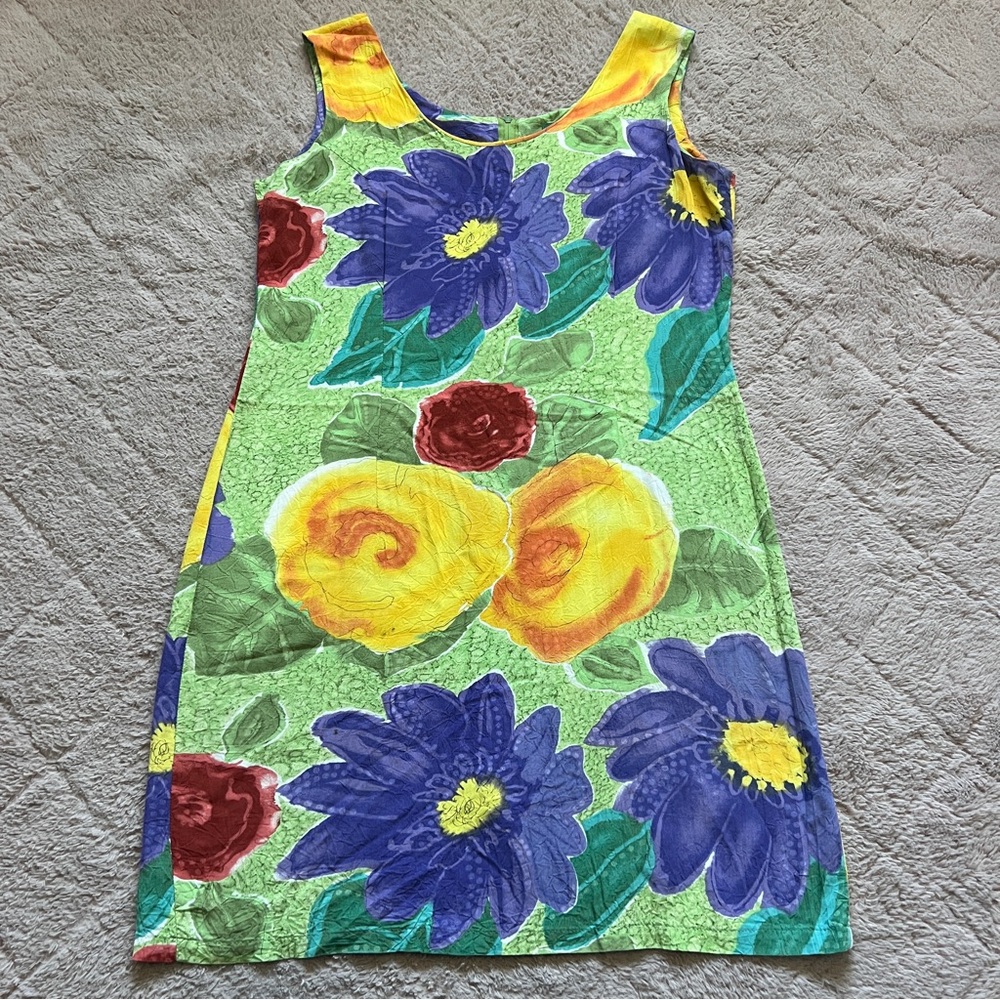 Vtg‎ Jams World Hawaiian Mini Dress Floral Beach Vacation Retro Coastal Size L